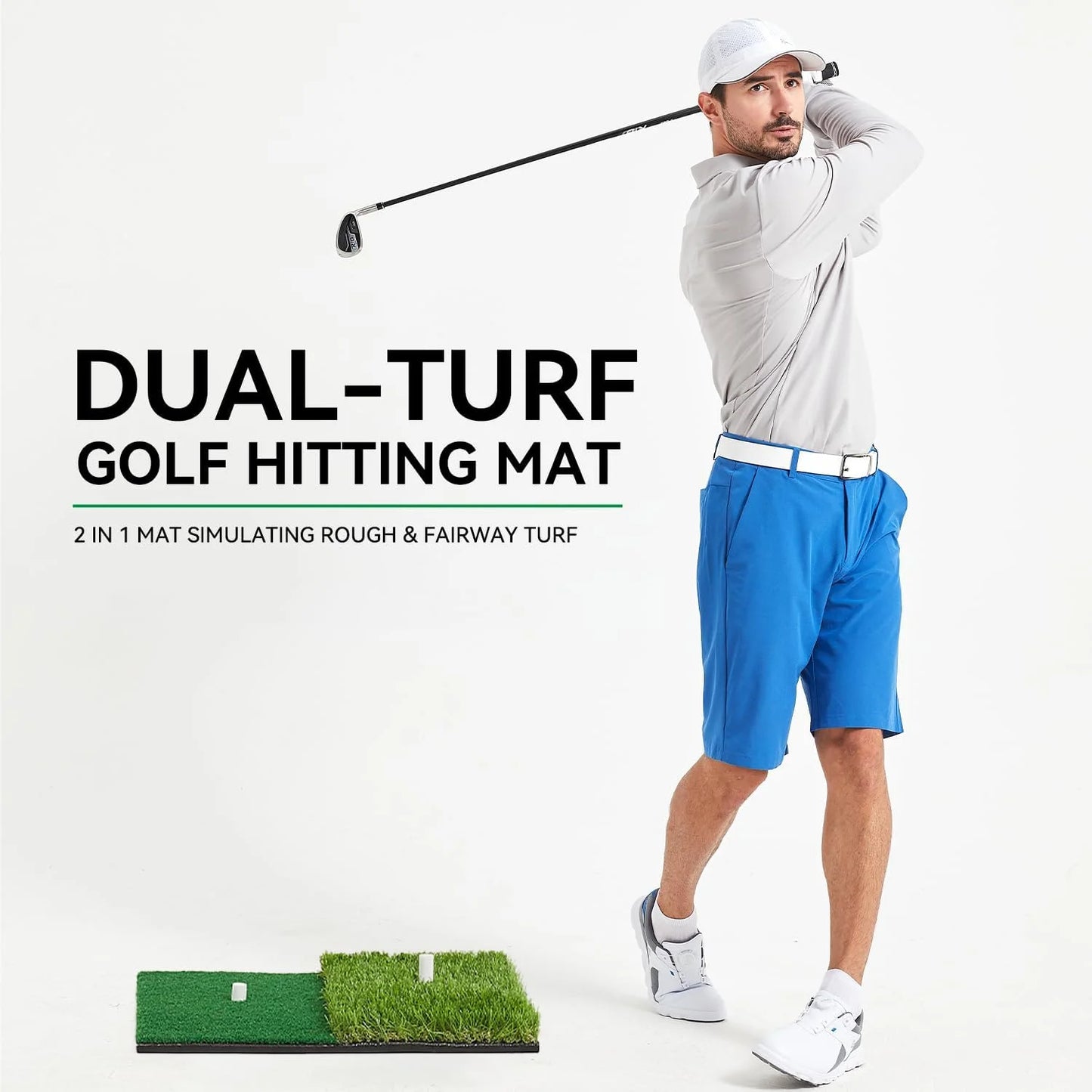 Portable Golf Practice Mat - Artificial Turf Hitting Mat with Tee Hole for Swing & Chipping Training (Backyard/Garage)