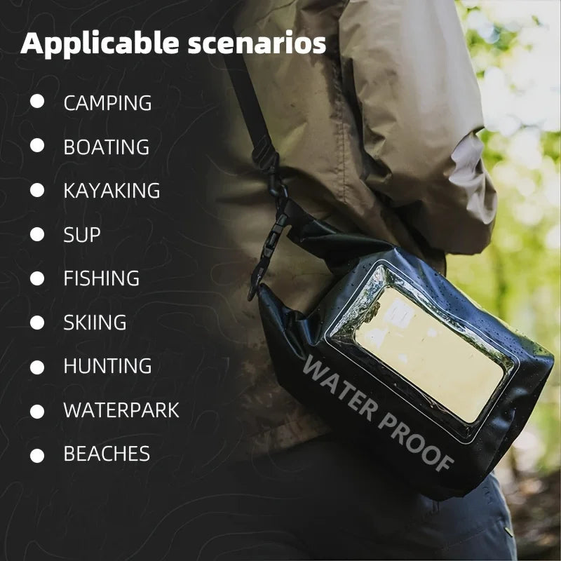 Waterproof PVC Outdoor Dry Bag - 5L & 2L Capacity - Multi-Sport Floating Bag for Swimming, Diving, Kayaking, Rafting & Beach Activities - Crossbody Shoulder Travel Bag for Surfing