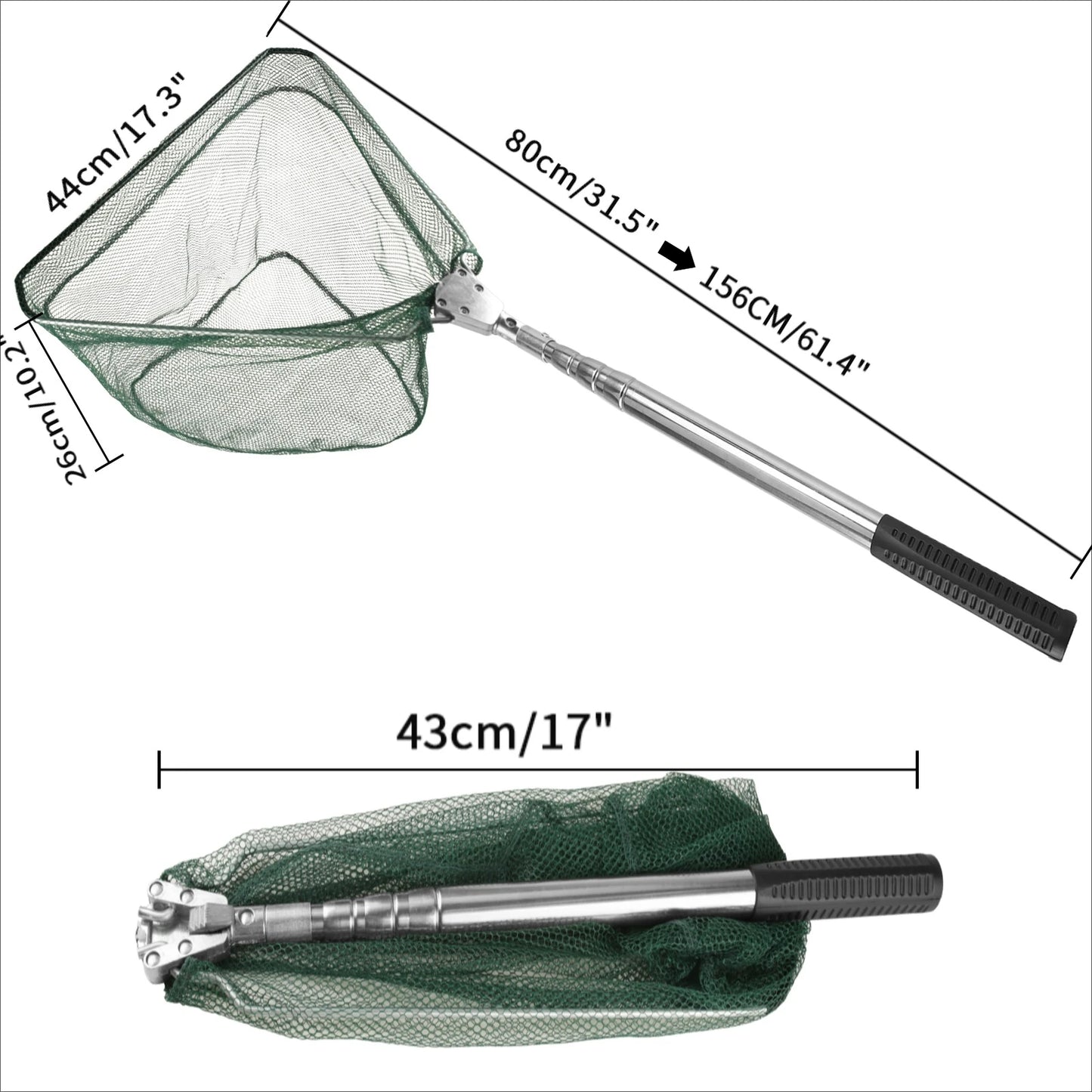Professional Telescoping Fishing Landing Net - Aluminum Alloy Construction - Extends 55cm to 190cm with Folding Mesh Design
