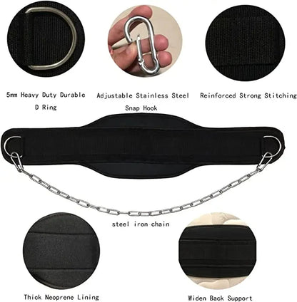 Professional Weighted Dip Belt - Neoprene Training Belt with Heavy-Duty Chain for Pull-ups & Strength Training