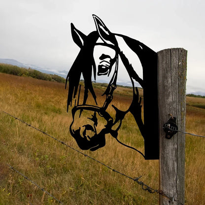 Horse Silhouette Metal Wall Art - Iron Garden Fence Ornament, Outdoor Farm Decor for Home & Party (1pc)