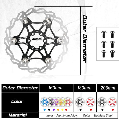 Floating Disc Brake Rotor - 160mm/180mm/203mm MTB & Road Bike - Ultralight Heat Dissipation Design
