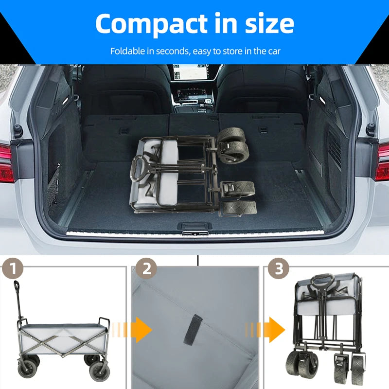 Heavy-Duty Collapsible Beach Wagon - All-Terrain Wheels, Large Capacity Folding Cart for Outdoor Camping
