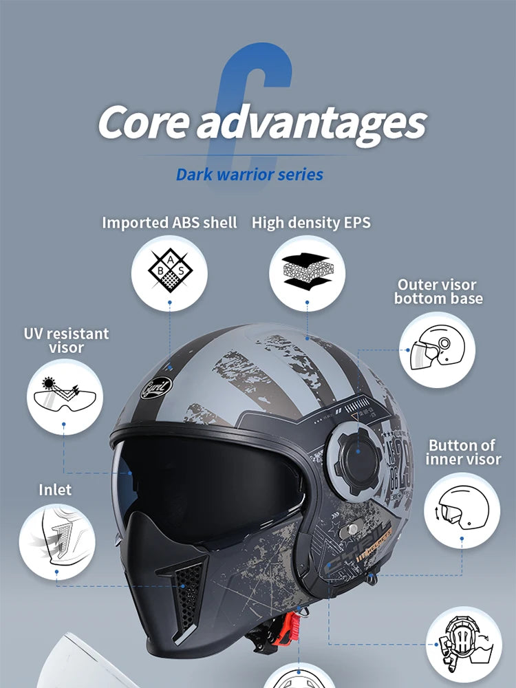 Modular Motorcycle Helmet - Full Face/Open Face 3/4 Dual Visor Helmet (ECE/DOT Certified, Unisex)