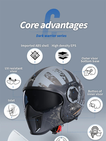 Modular Motorcycle Helmet - Full Face/Open Face 3/4 Dual Visor Helmet (ECE/DOT Certified, Unisex)