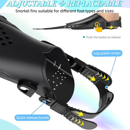 Adjustable Open Heel Swimming Fins - Short Silicone Diving Flippers with Quick-Release Buckles for Adult Men & Women Travel Size