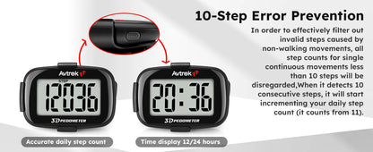 Avtrek Mini 3D Pedometer – Portable Pocket Step Counter & Digital Clock for Running, Walking & Outdoor Fitness