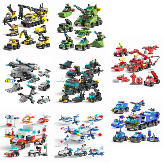 6-in-1 Mini Building Blocks Set - DIY Police, Fire Truck, Castle & More Educational Construction Toy (Ages 6+)