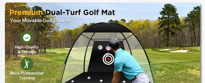 5x4ft Dual Turf Golf Hitting Mat - Thickened Practice Mat with Standing Guide-Line & Swing Path Line