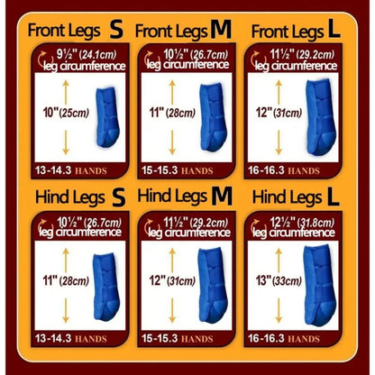 Professional Equestrian Leg Wraps - 4-Pack Adjustable Horse Boots with Support Guard for Jumping and Training