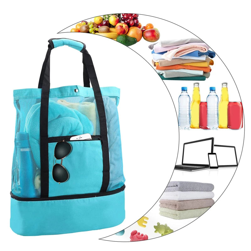 Waterproof Double-Layer Beach Tote Bag - Large Capacity Mesh Swimming Storage Bag with Heat Preservation for Women