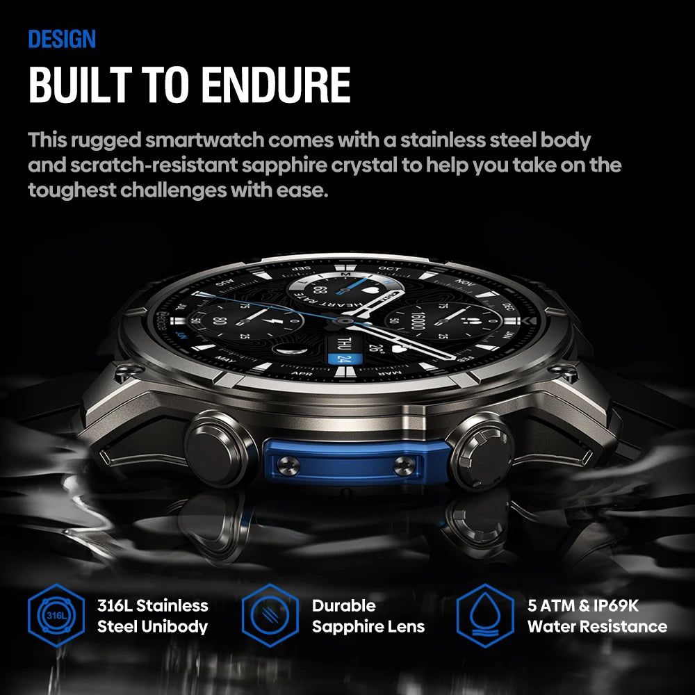 1.43" AMOLED Smart Watch with Voice Calling - Built-in Flashlight, Heart Rate & Blood Pressure Monitor