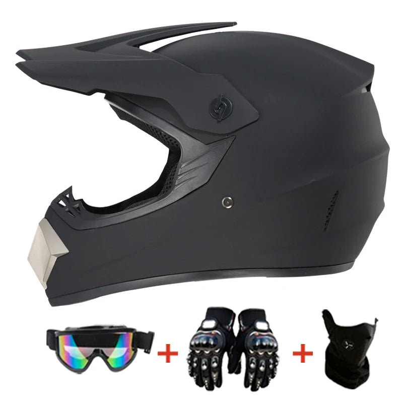 Kids Motocross Helmet Kit - DOT/ECE Certified Full-Face Helmet with Goggles & Gloves (Youth Off-Road Protection Set)