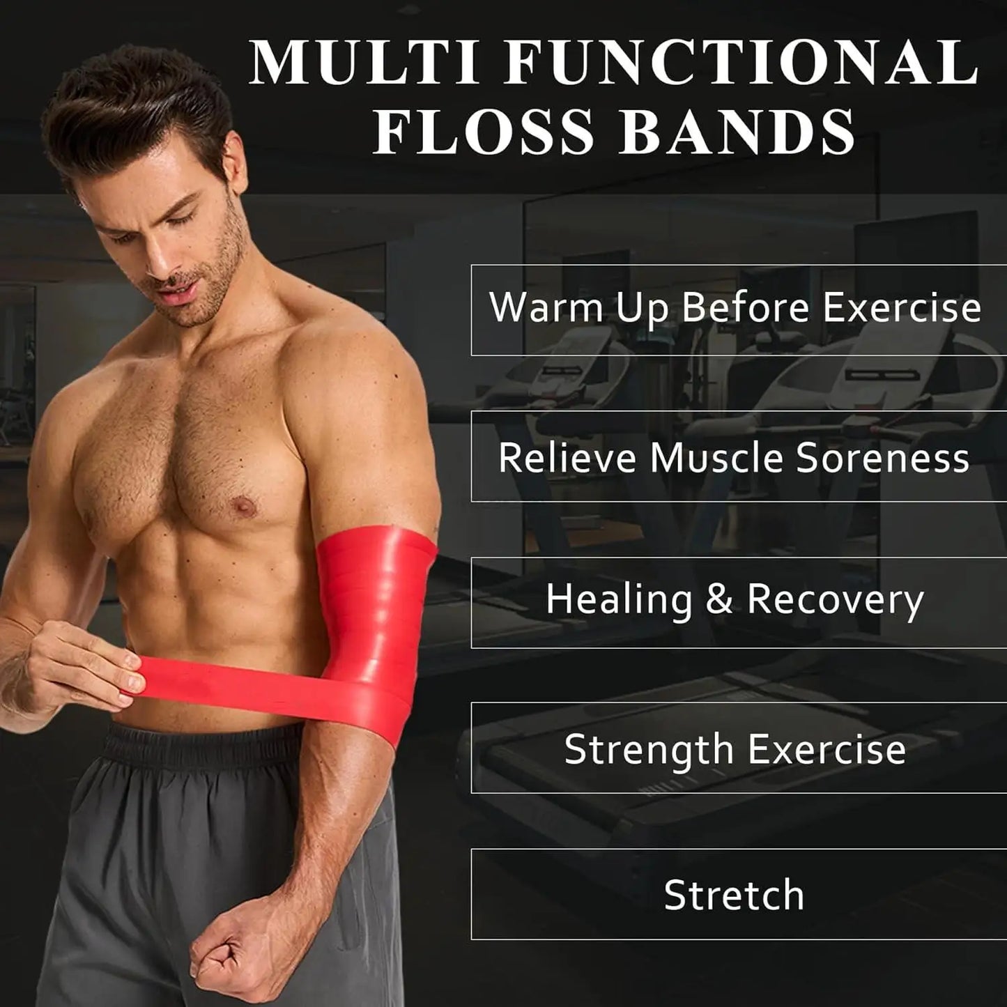 Muscle Floss Bands - 2-Pack Compression Wraps with Travel Bag for Recovery & Flexibility (Red/Black)