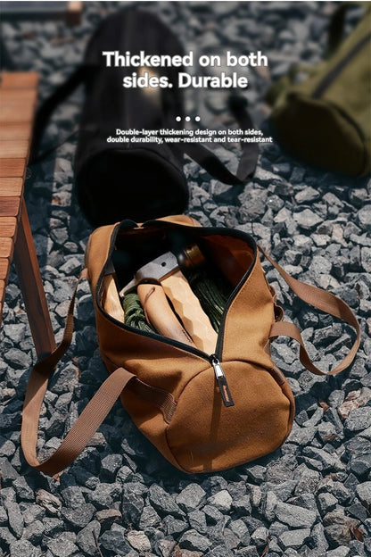 Camping Tent Peg Storage Bag - Canvas Organizer with Handle for Stakes, Ropes & Hammer