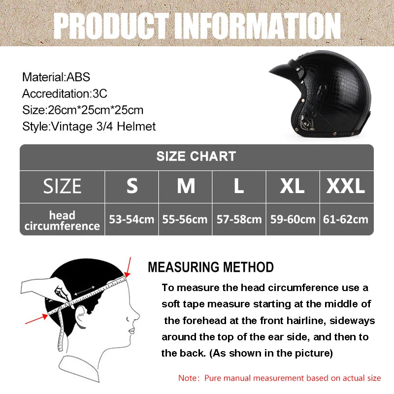 Retro Open Face 3/4 Motorcycle Helmet - Classic PU Leather Chopper & Bicycle Helmet (Vintage Style)
