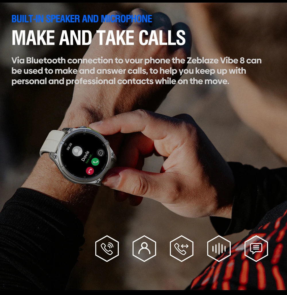 1.43" AMOLED Smart Watch with Voice Calling - Built-in Flashlight, Heart Rate & Blood Pressure Monitor