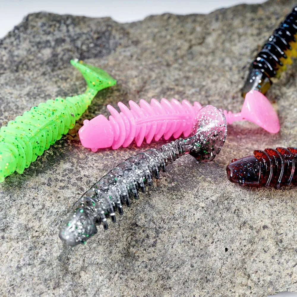 SUNMILE Artificial Soft Bait Fishing Worms - 4cm/0.6g - 20 Piece Set - Rock Fishing Wobblers for Perch, Trout & Bass