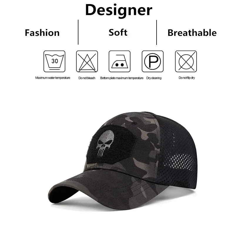 Adjustable Baseball Cap with Skull Embroidery Patch - 2025 Breathable Outdoor Sunscreen Hat for Spring & Autumn