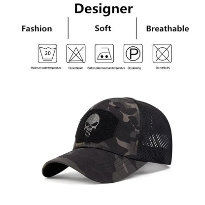 Adjustable Baseball Cap with Skull Embroidery Patch - 2025 Breathable Outdoor Sunscreen Hat for Spring & Autumn