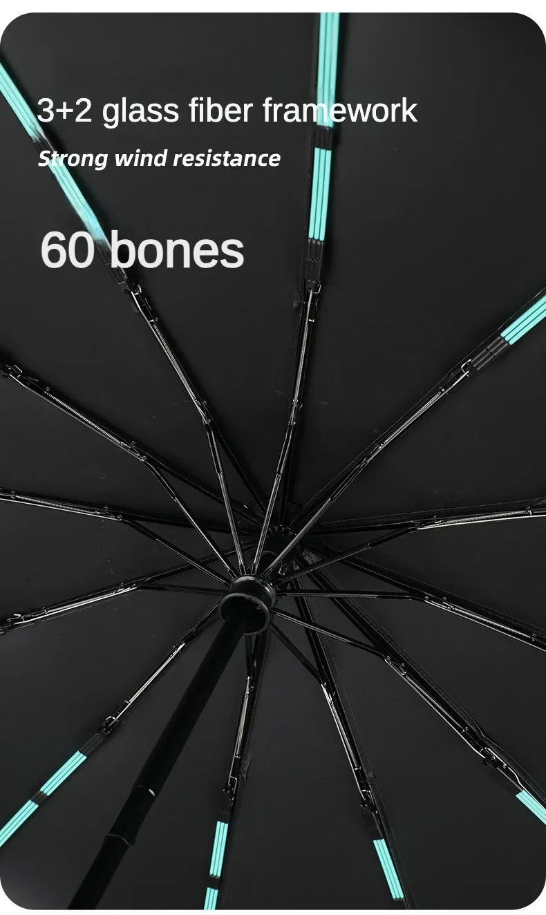 Stormproof Automatic Folding Umbrella - 288-Rib Reinforced Windproof Rain & Sun Umbrella with UPF50+ UV Protection (Men's Large)
