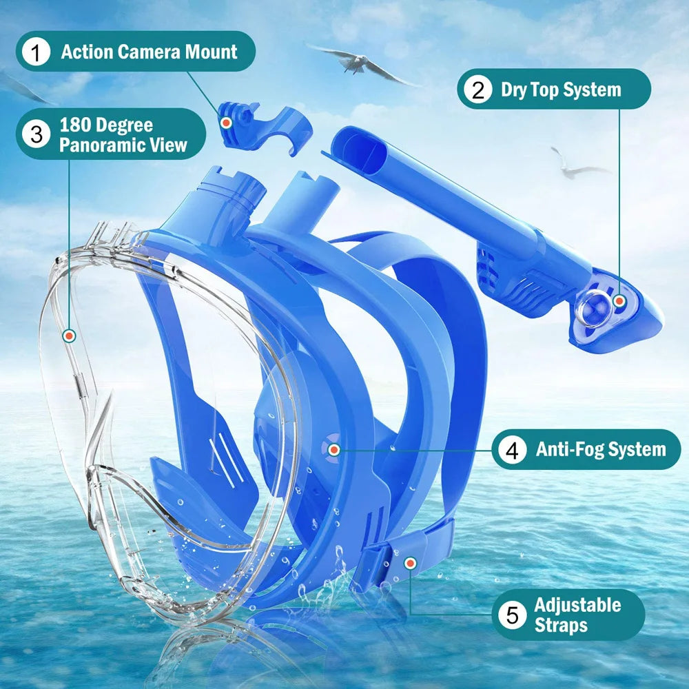 Full Face Diving & Snorkeling Mask – Anti-Fog, Waterproof | Adults & Kids