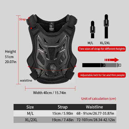 All-Season Motorcycle Armor Vest - PE Shell Body Protection for Motocross, Dirt Bike & MTB - Men & Women