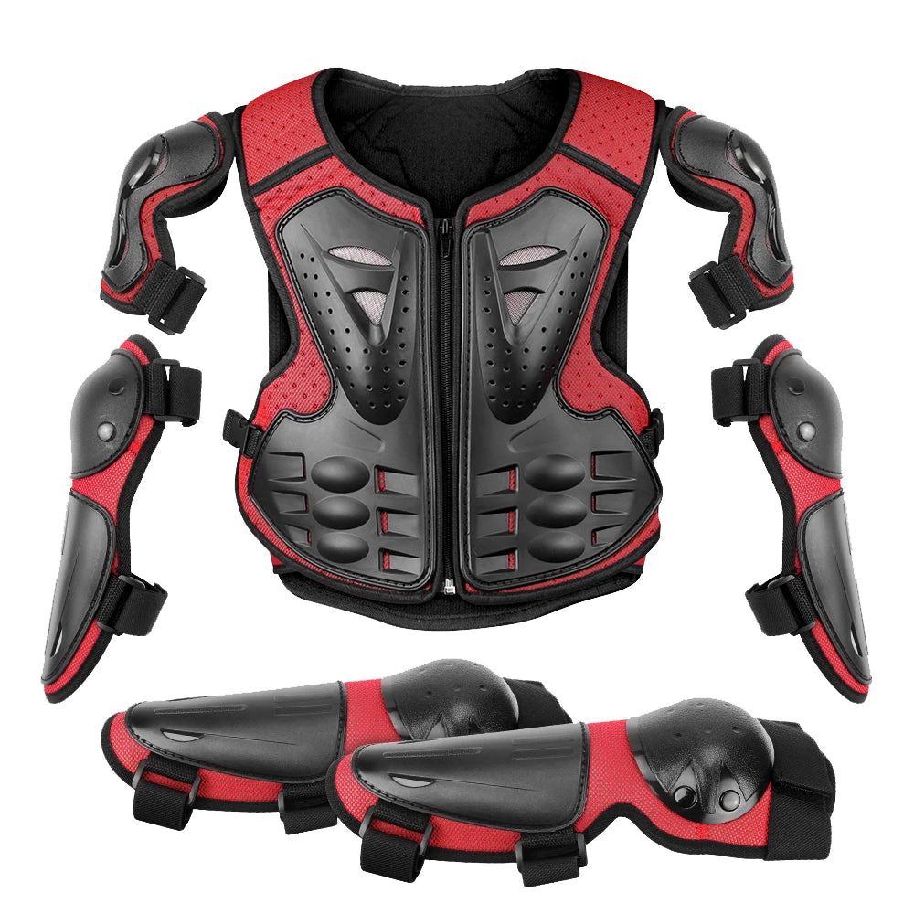 Kids Full Body Motorcycle Armor Set - Protective Vest Jacket with Kneepads for Motocross Riding