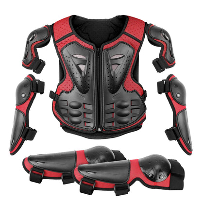 Kids Full Body Motorcycle Armor Set - Protective Vest Jacket with Kneepads for Motocross Riding