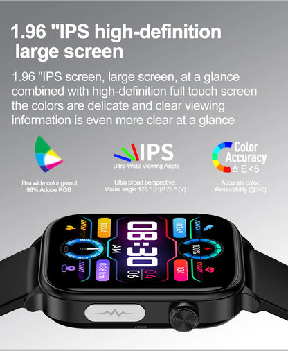 Advanced Health Monitoring Smart Watch - ECG+PPG, Blood Pressure, Heart Rate, 1.96" AMOLED Display, 100+ Sports Modes (Men & Women)