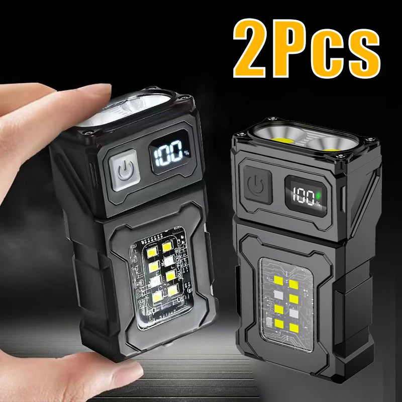 Portable LED Flashlight Set (1-2 Pieces) - Super Bright Mini USB Rechargeable with Magnetic Tail & COB Emergency Light for Camping & Hiking