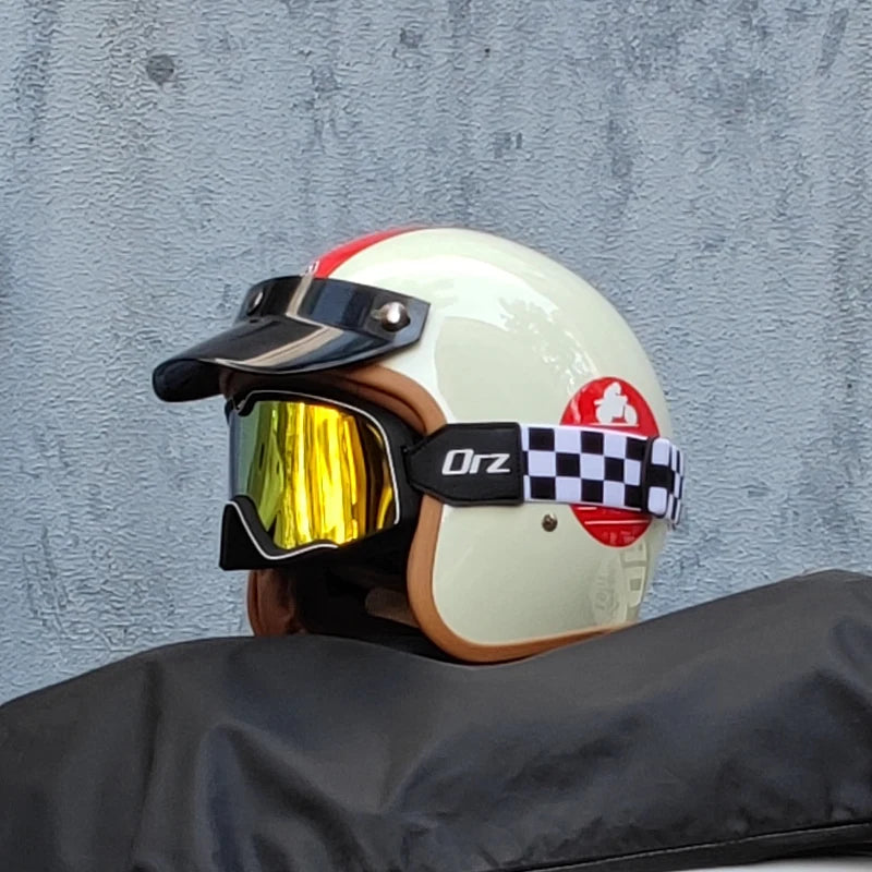 Retro 3/4 Open-Face Motorcycle Helmet - Semi-Open Cross-Country Winter Riding Helmet