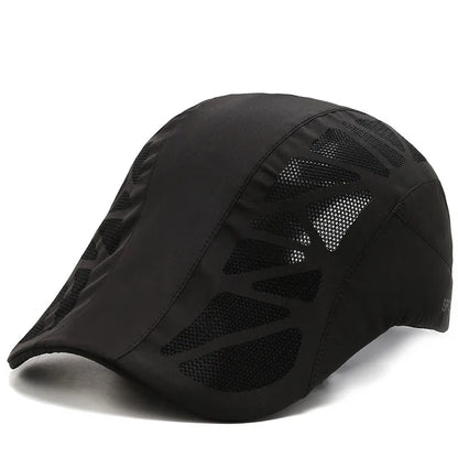 Men's Quick-Dry Mesh Golf Cap - Breathable Flat Visor Sun Hat for Outdoor Sports