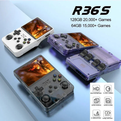 R36S Retro Handheld Game Console - 3.5'' IPS Screen - 64GB/128GB/256GB Storage - ARKOS 2.0 Portable Gaming System