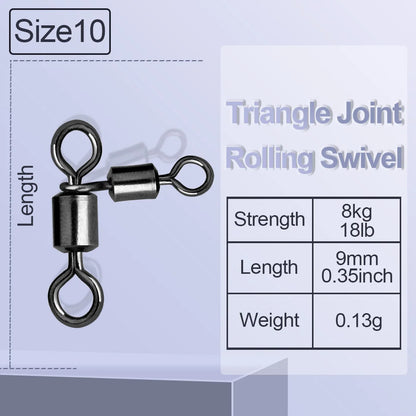 Triangle Joint 3-Way Rolling Swivels - Catfish Fishing Connectors for Bottom Bouncing