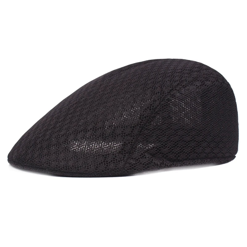 Breathable Mesh Beret Cap - Adjustable Newsboy Style Flat Hat for Men & Women - Summer Casual
