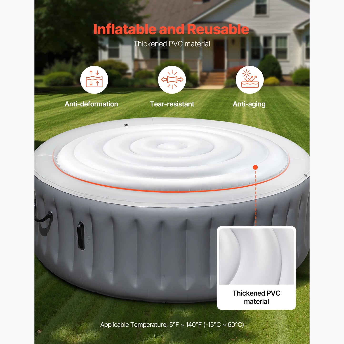 Inflatable Hot Tub Cover - Round Insulated Spa Cover for Recovery & Relaxation (65" Diameter)