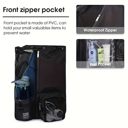 Multipurpose Mesh Drawstring Swim Backpack with Wet Compartment for Beach, Pool, Gym and Workout Equipment