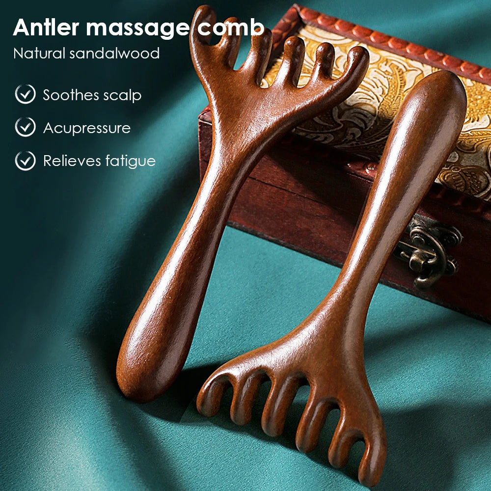 6-Claw Wooden Head Massage Comb - Anti-Static Meridian Massager for Blood Circulation & Gua Sha Therapy