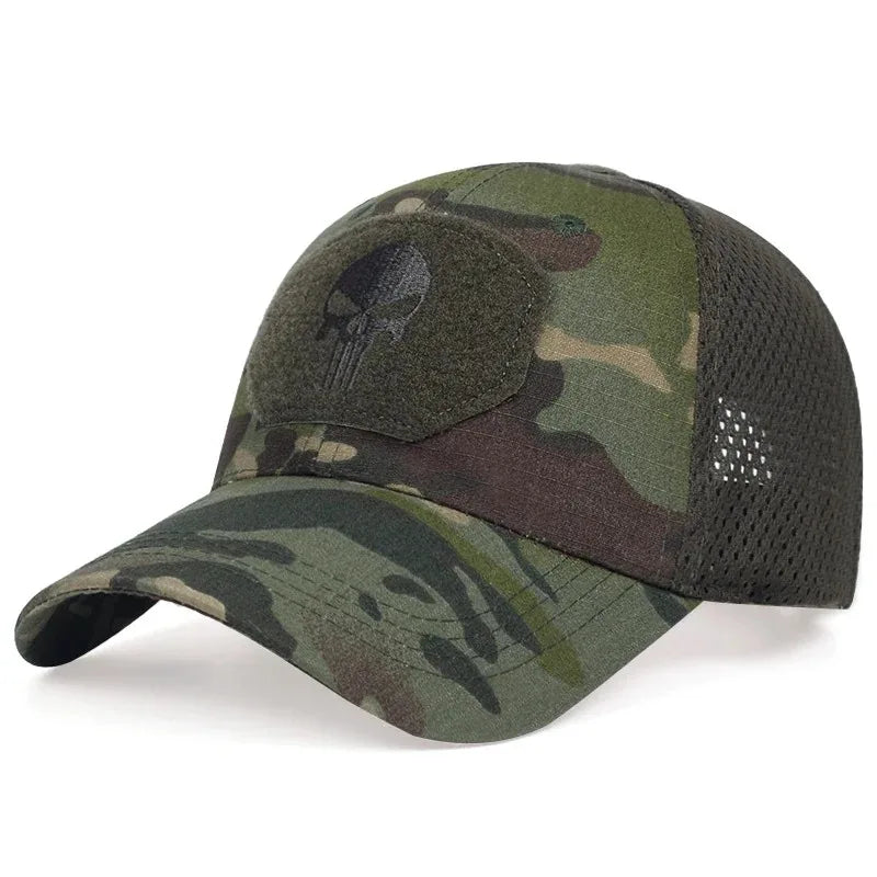Adjustable Baseball Cap with Skull Embroidery Patch - 2025 Breathable Outdoor Sunscreen Hat for Spring & Autumn