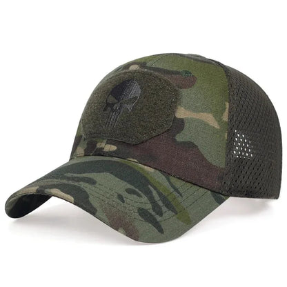 Adjustable Baseball Cap with Skull Embroidery Patch - 2025 Breathable Outdoor Sunscreen Hat for Spring & Autumn