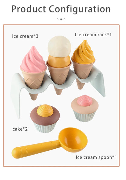 Eco-Friendly Beach Sand Toys Set - Wheat Straw Ice Cream Digging Tools for Kids Outdoor Play (Nordic Design)