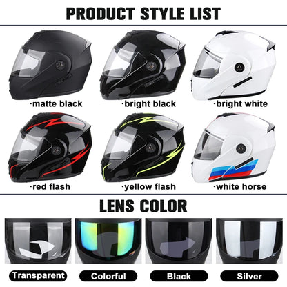 DOT Certified Modular Flip-Up Motorcycle Helmet - Dual Visor Cross-Country Safety Helmet - Unisex