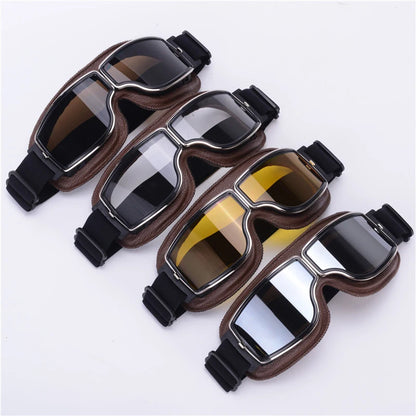 Retro Motorcycle Goggles - Windproof Folding Helmet Sunglasses with Leather Trim