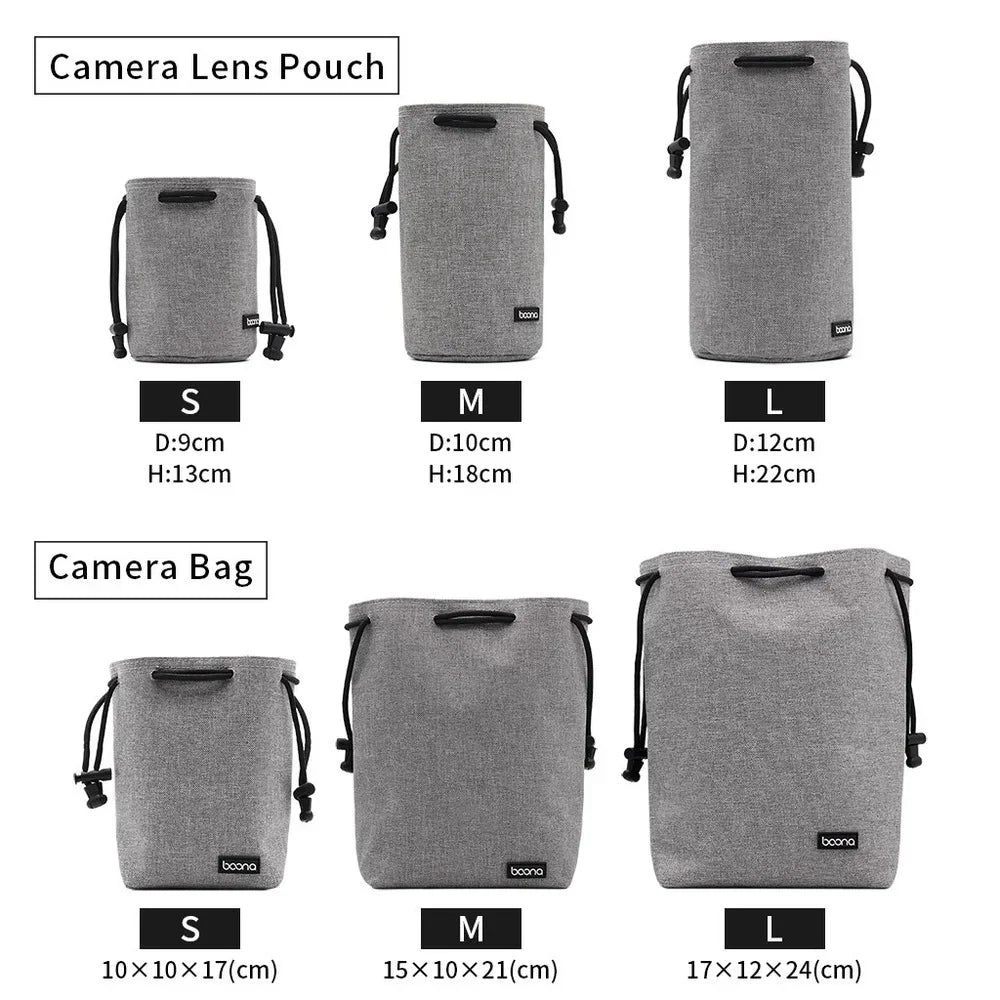 Camera Lens Bag - Waterproof Drawstring Pouch with Fleece Protection for DSLR Cameras