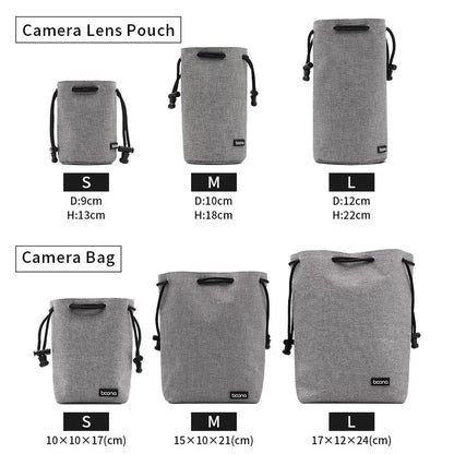 Camera Lens Bag - Waterproof Drawstring Pouch with Fleece Protection for DSLR Cameras