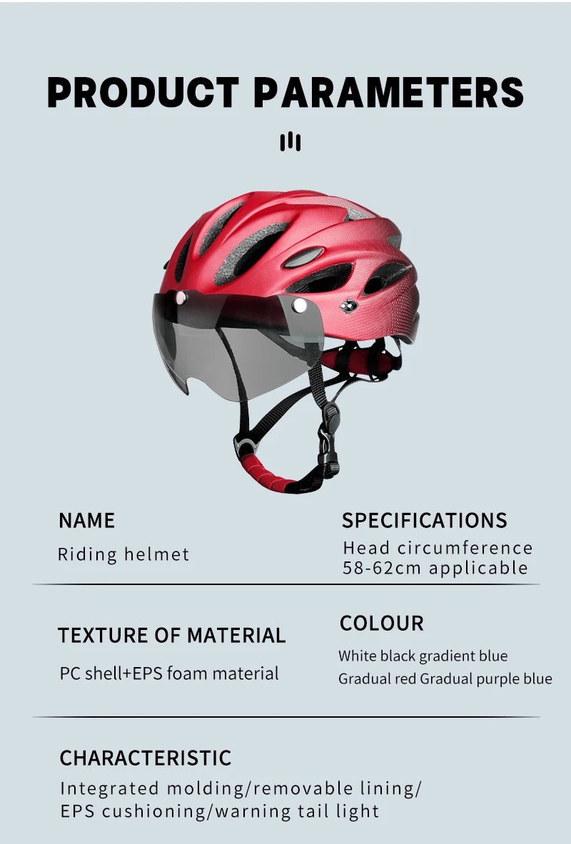 X-TIGER Adult Cycling Helmet with LED Rear Light - Dual Mode Goggle, Lightweight Breathable Design, Fits 58-62cm