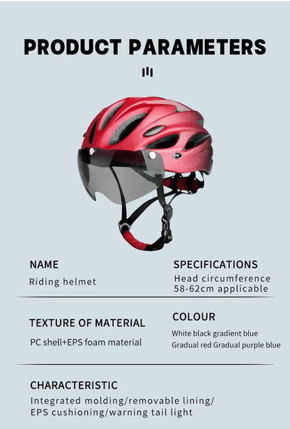 X-TIGER Adult Cycling Helmet with LED Rear Light - Dual Mode Goggle, Lightweight Breathable Design, Fits 58-62cm