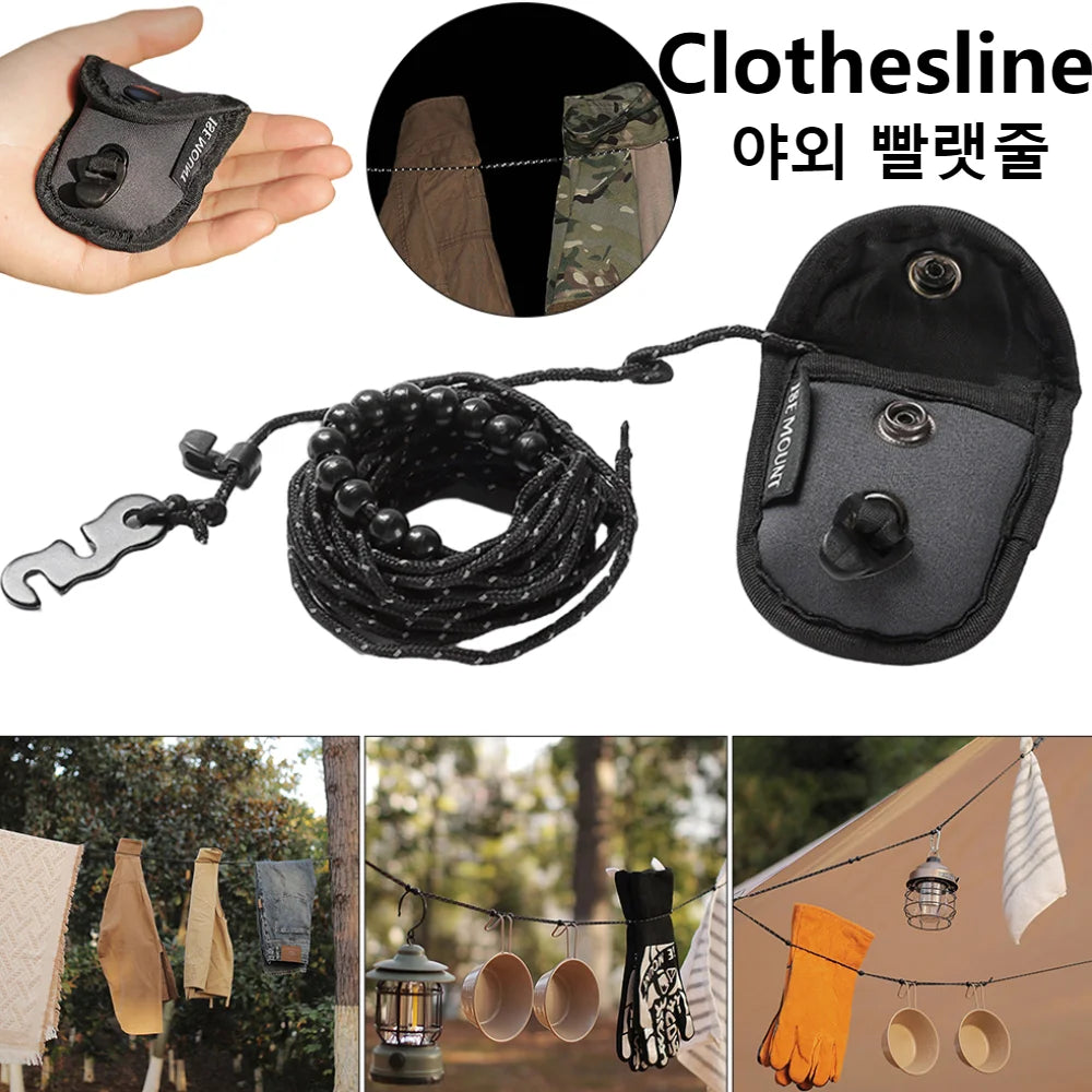 Windproof Elastic Travel Clothesline 3M with 12 Clips - Portable Stretch Laundry Line for Camping, Hotel, Trip & Cruise