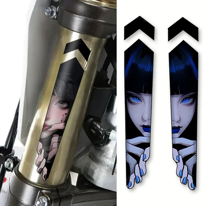 Anime Girl Peeking Decals - Waterproof Vinyl Stickers for Motorcycle Front Fork Suspension (1 Pair) - JDM Motorbike Decoration